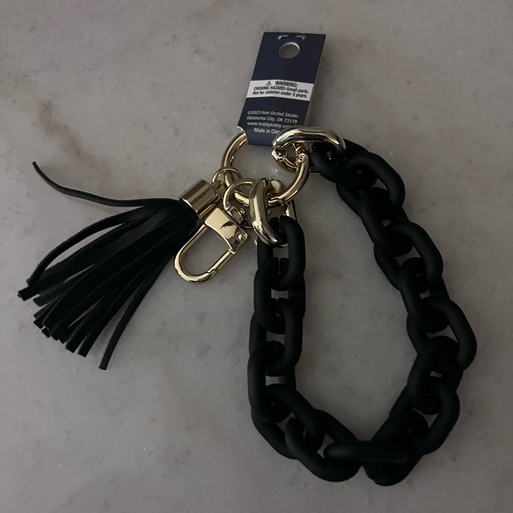 Black Chain Tassel Keychain with Gold Hardware - Picture 7 of 7
